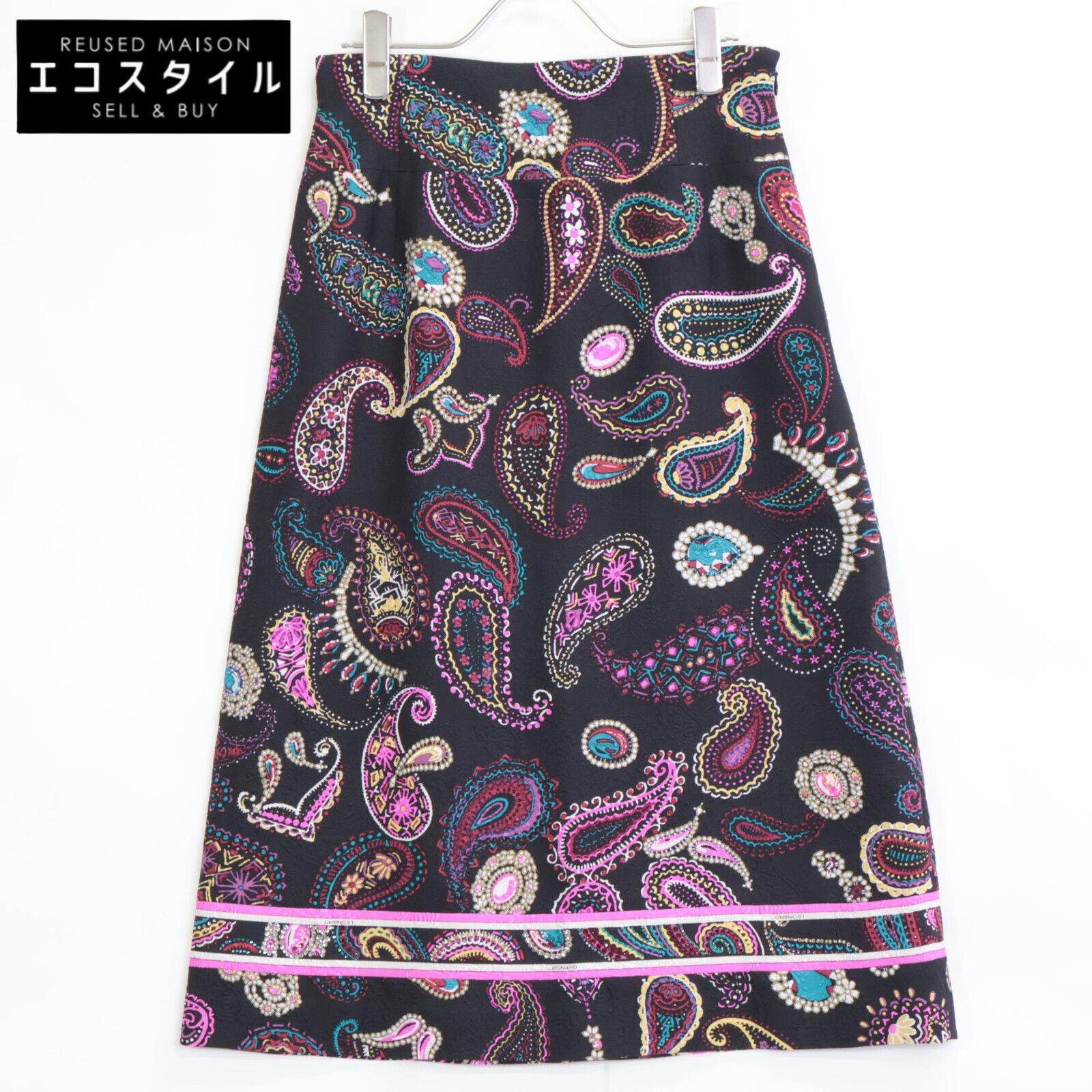 LEONARD レオナール 0382402 ﾌﾞﾗｯｸ×ﾏﾙﾁｶﾗｰ ｳｰﾙ×ｼﾙｸ ﾋﾞｰｽﾞ装飾 ﾍﾟｲｽﾞﾘｰ