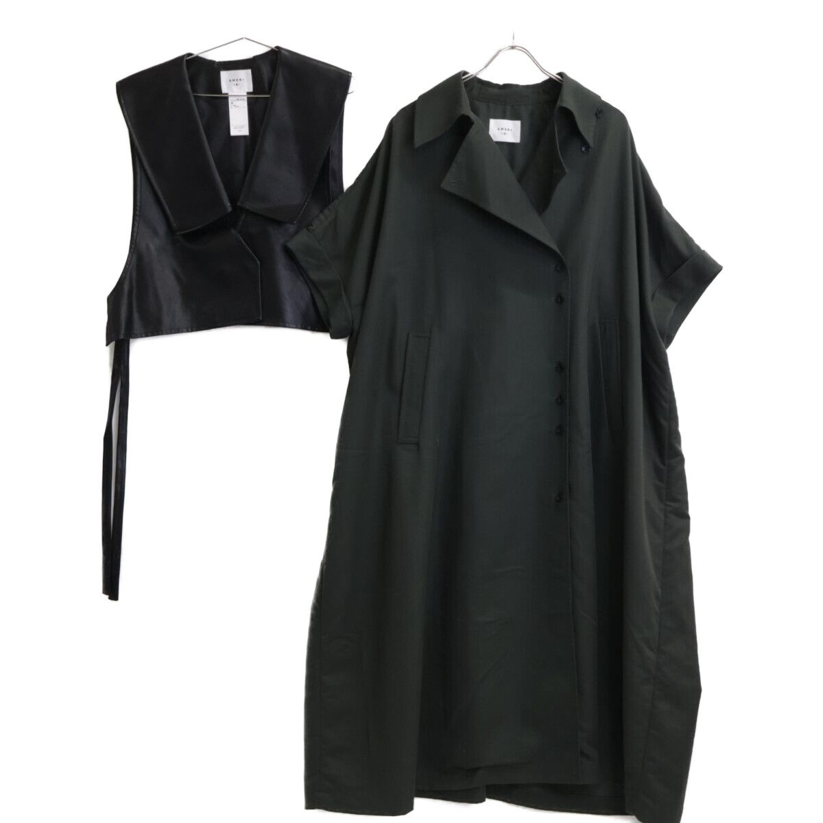 AMERI アメリ 24SS 01410740200 ﾌﾞﾗｯｸ×ｸﾞﾘｰﾝ TRENCH MULTI WAY LONG