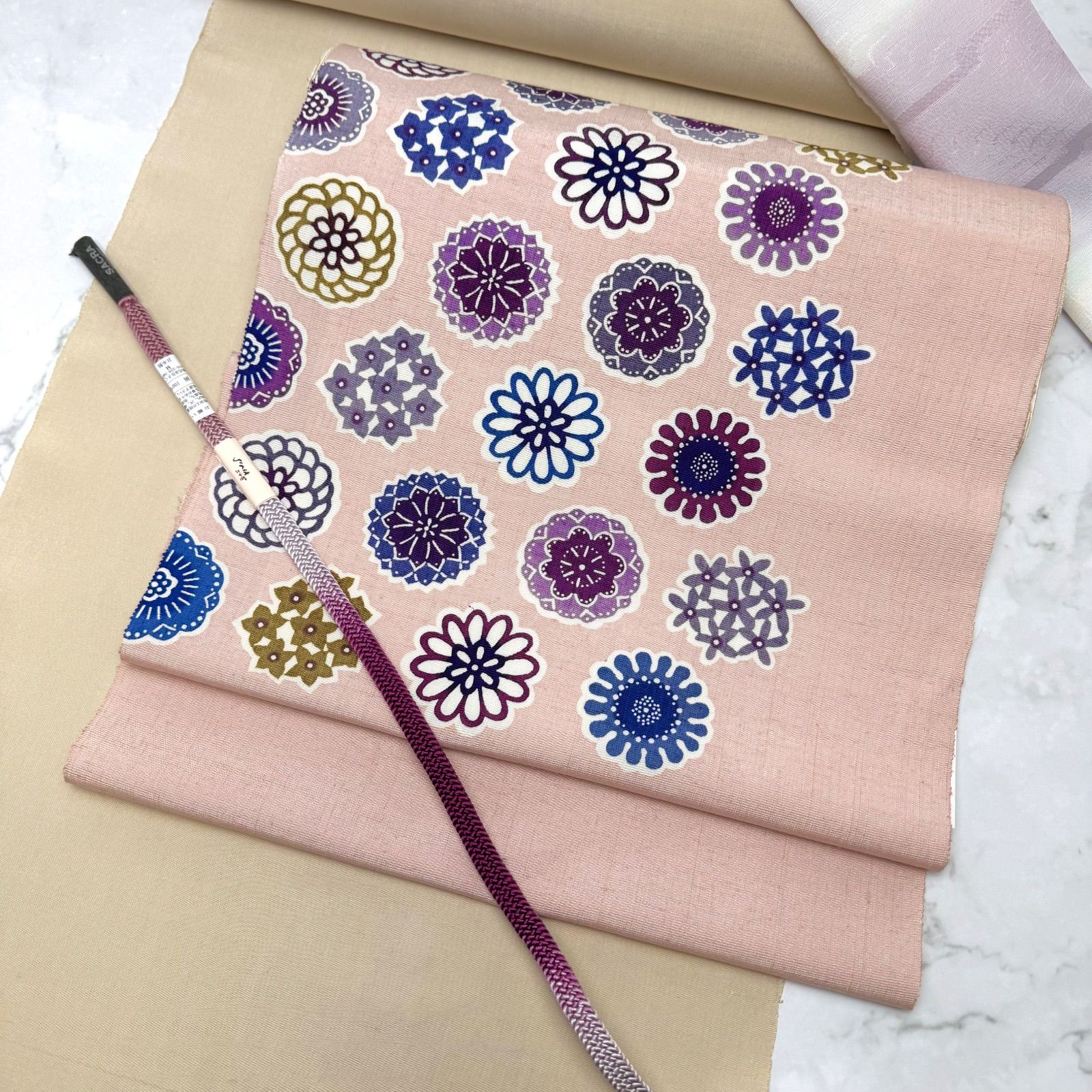 型絵染 九寸 名古屋帯 丸に花尽くし 澤田麻衣子 0216