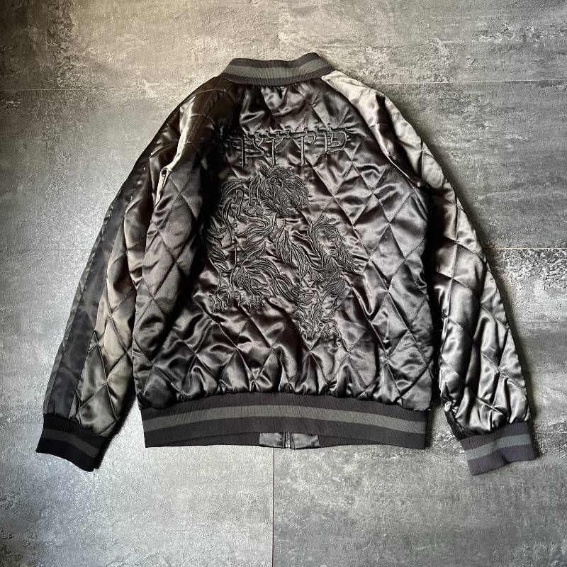 A.G Souvenir Sukajan Jacket Quilted Black Khaki L-XL Mens Embroidery スカジャン キルティング メンズ L～XL相当 虎 刺繍 ブラック 濃カーキ系 着回しアイテム MA-1風