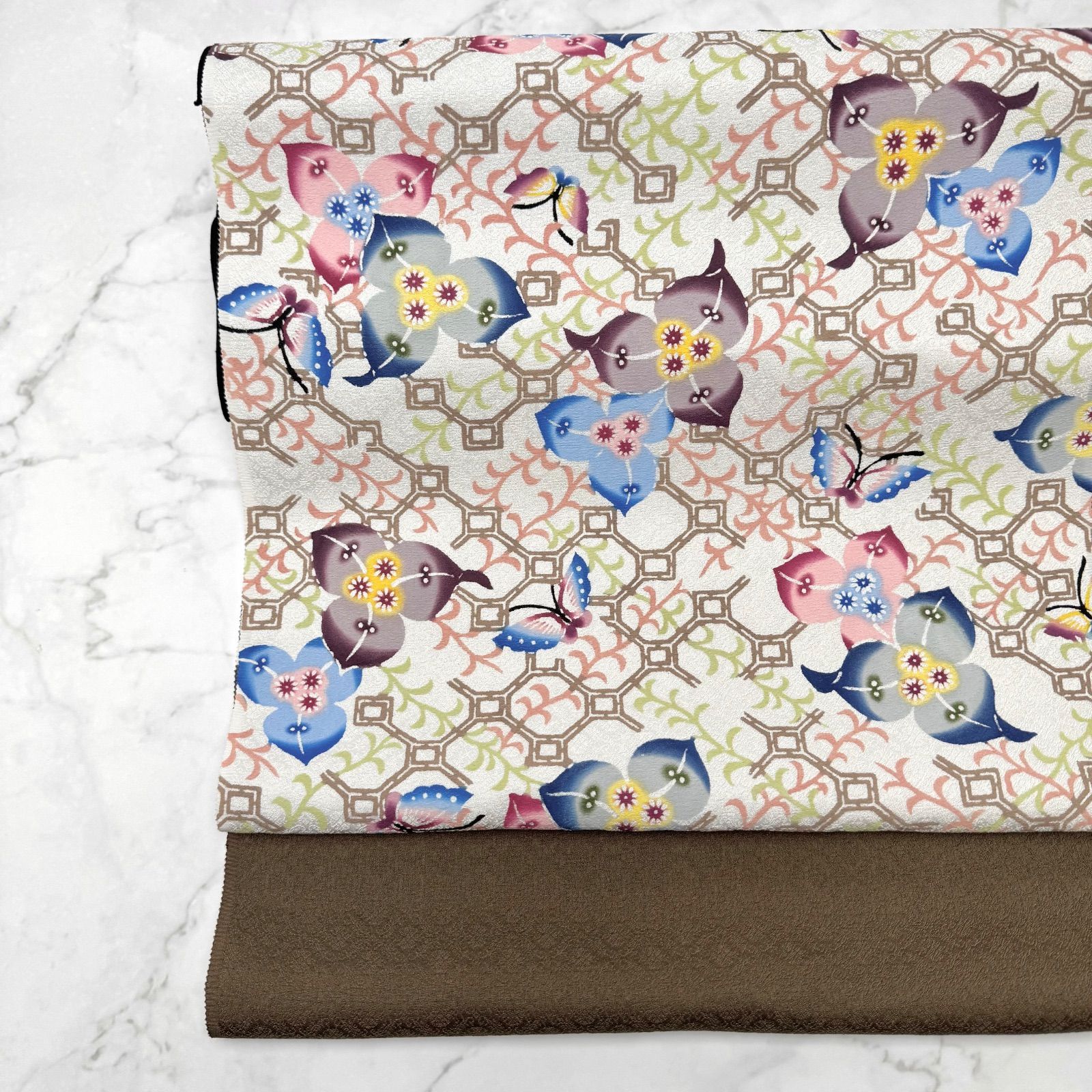 紅型染 九寸 名古屋帯 ブーゲンビリアに蝶 知念冬馬 0218