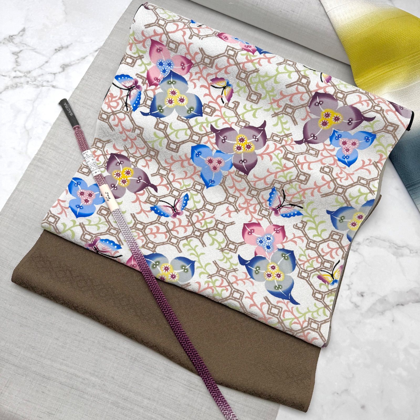 紅型染 九寸 名古屋帯 ブーゲンビリアに蝶 知念冬馬 0218