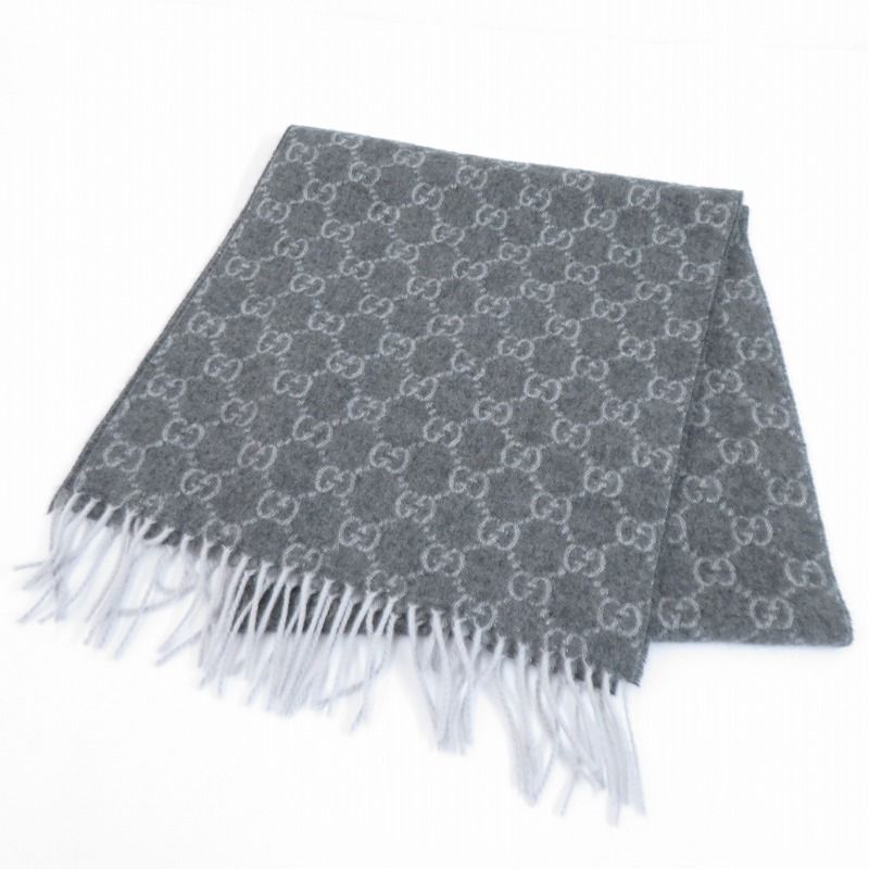 GUCCI グッチ マフラー GG柄 フリンジ グレー 135
