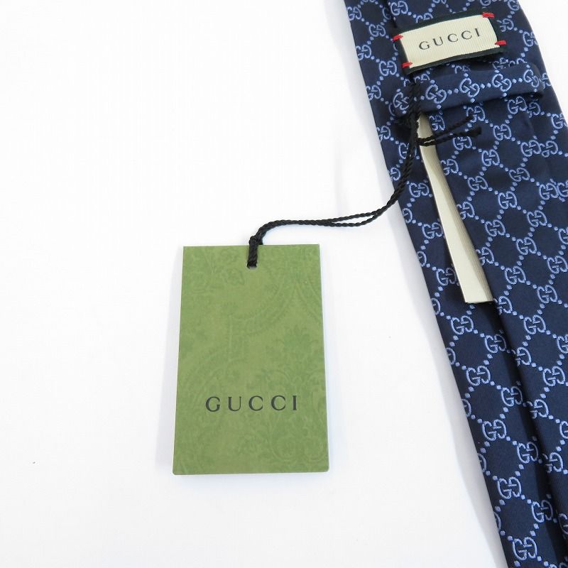 美品✨GUCCI グッチ gg柄 ネクタイ(グッチロゴ) 黒x水色　B 瀬戸大橋店】 中古 GUCCI | グッチ ネクタイ GG柄 456524 ネイビー