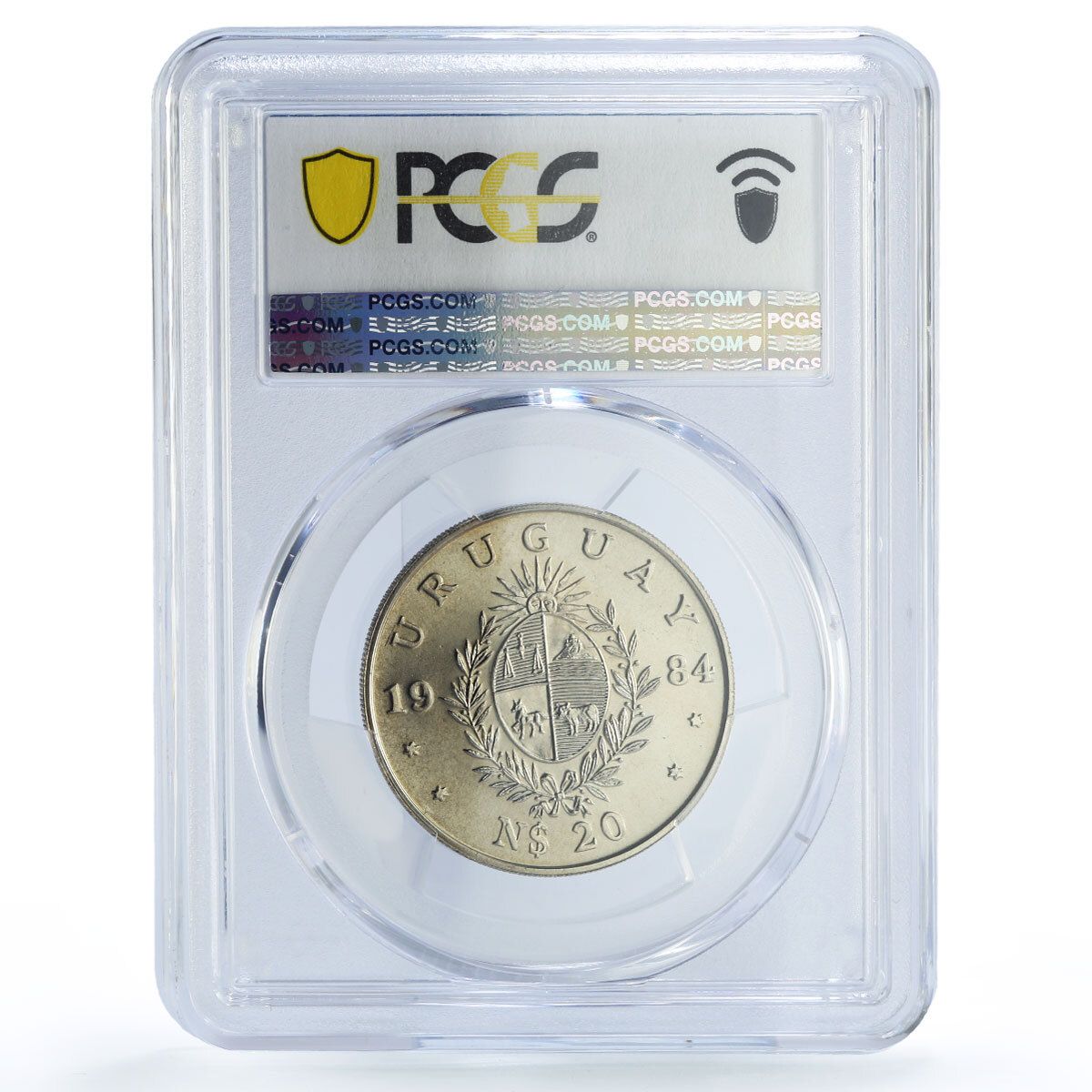 ウルグアイ 20ペソ FAO 世界食料デー会議 魚 MS69 PCGS CuNi コイン