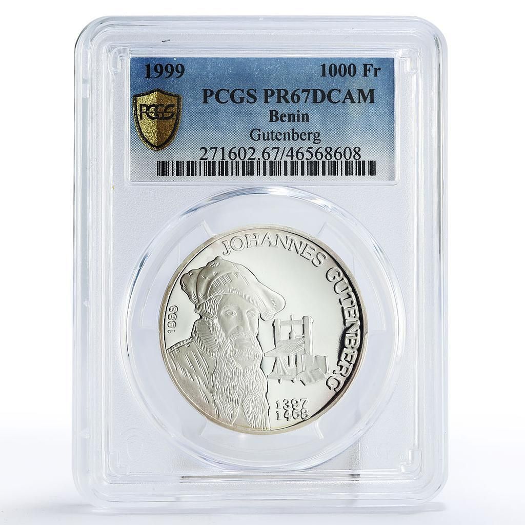 ベナン 1000フラン 工芸 発明家 ヨハネス・グーテンベルク PR67 PCGS