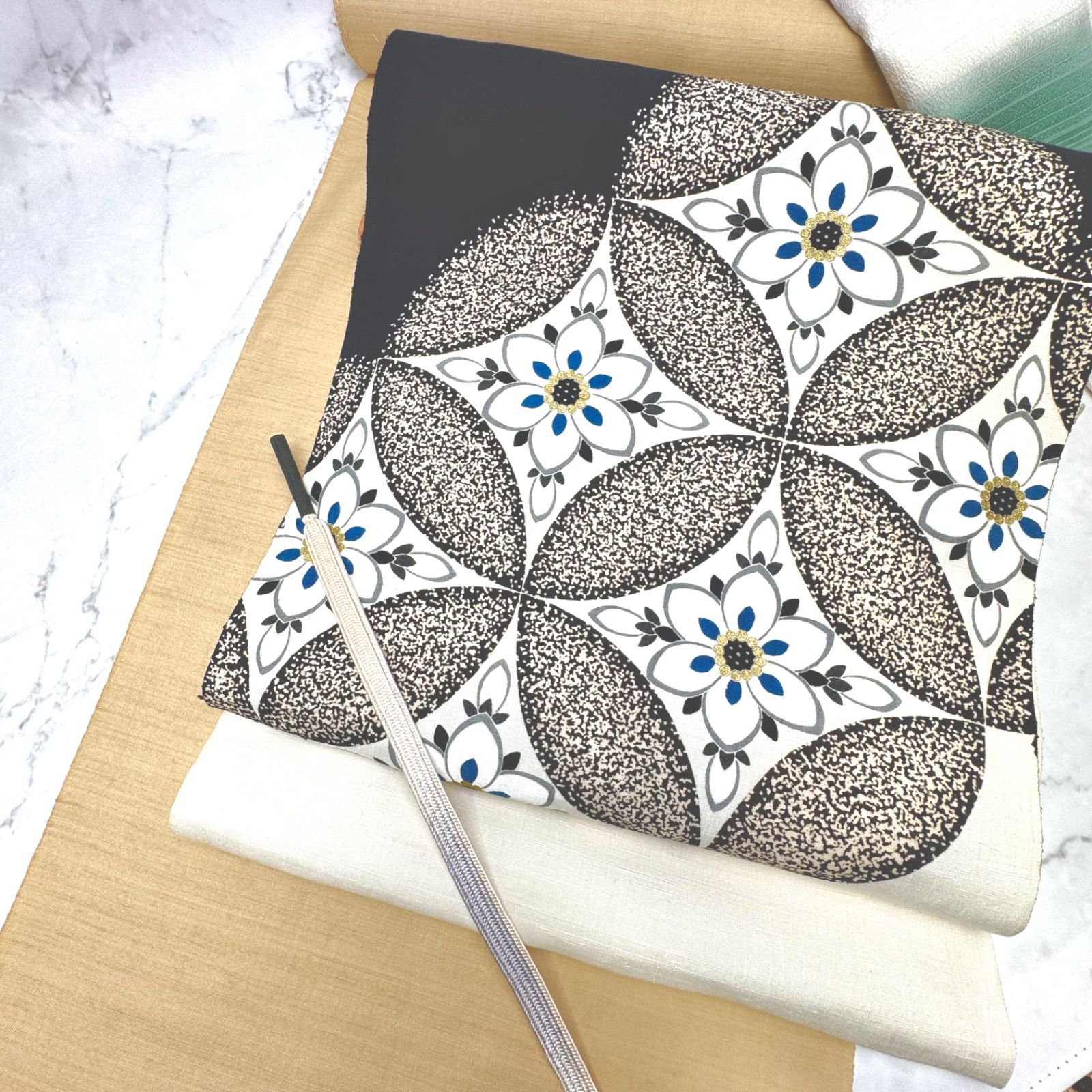 手描き友禅 九寸 名古屋帯 染め分七宝花文 四ツ井健 0215