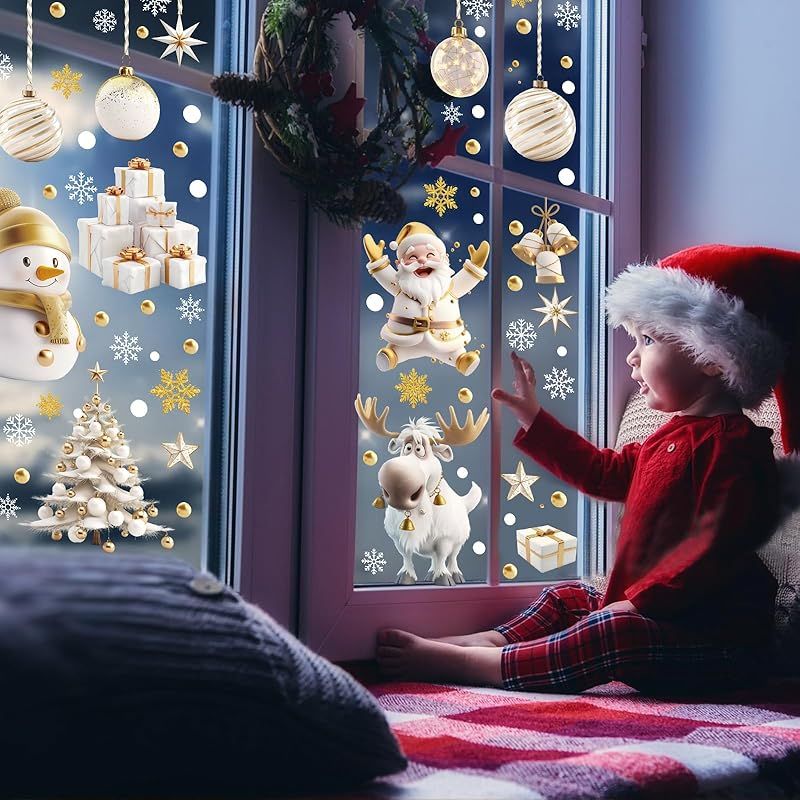 Hianjoo クリスマス ステッカー 窓 飾り 剥がせる 両面 ウィンドウ