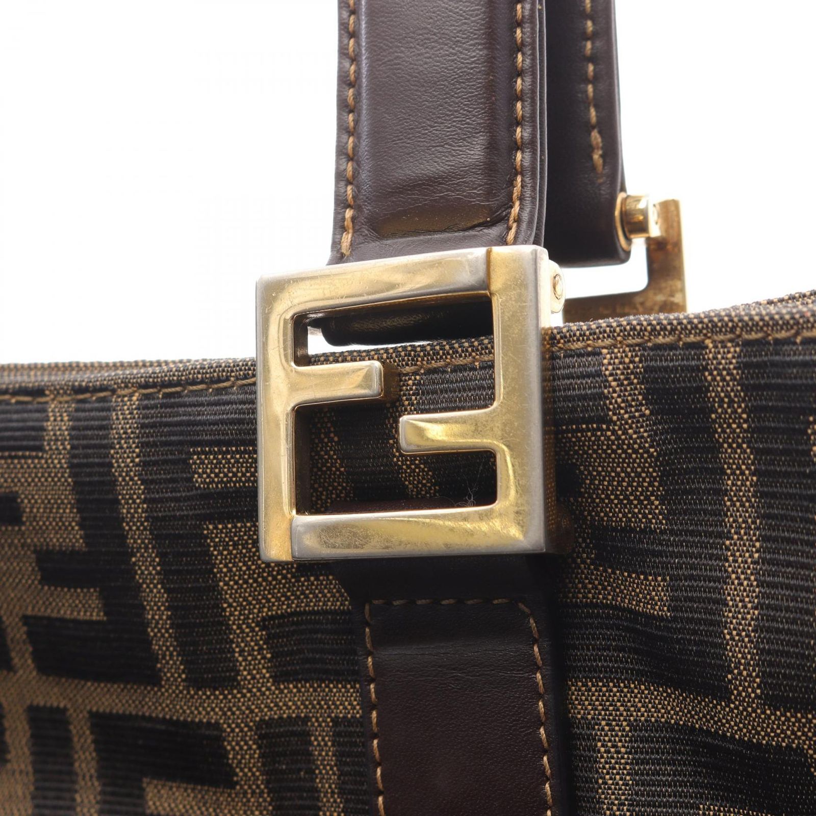 フェンディ FENDI ハンドバッグ ズッカ ブラウン キャンバス レザー