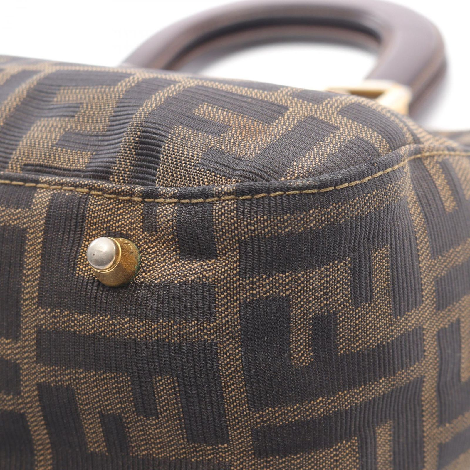 フェンディ FENDI ハンドバッグ ズッカ ブラウン キャンバス レザー