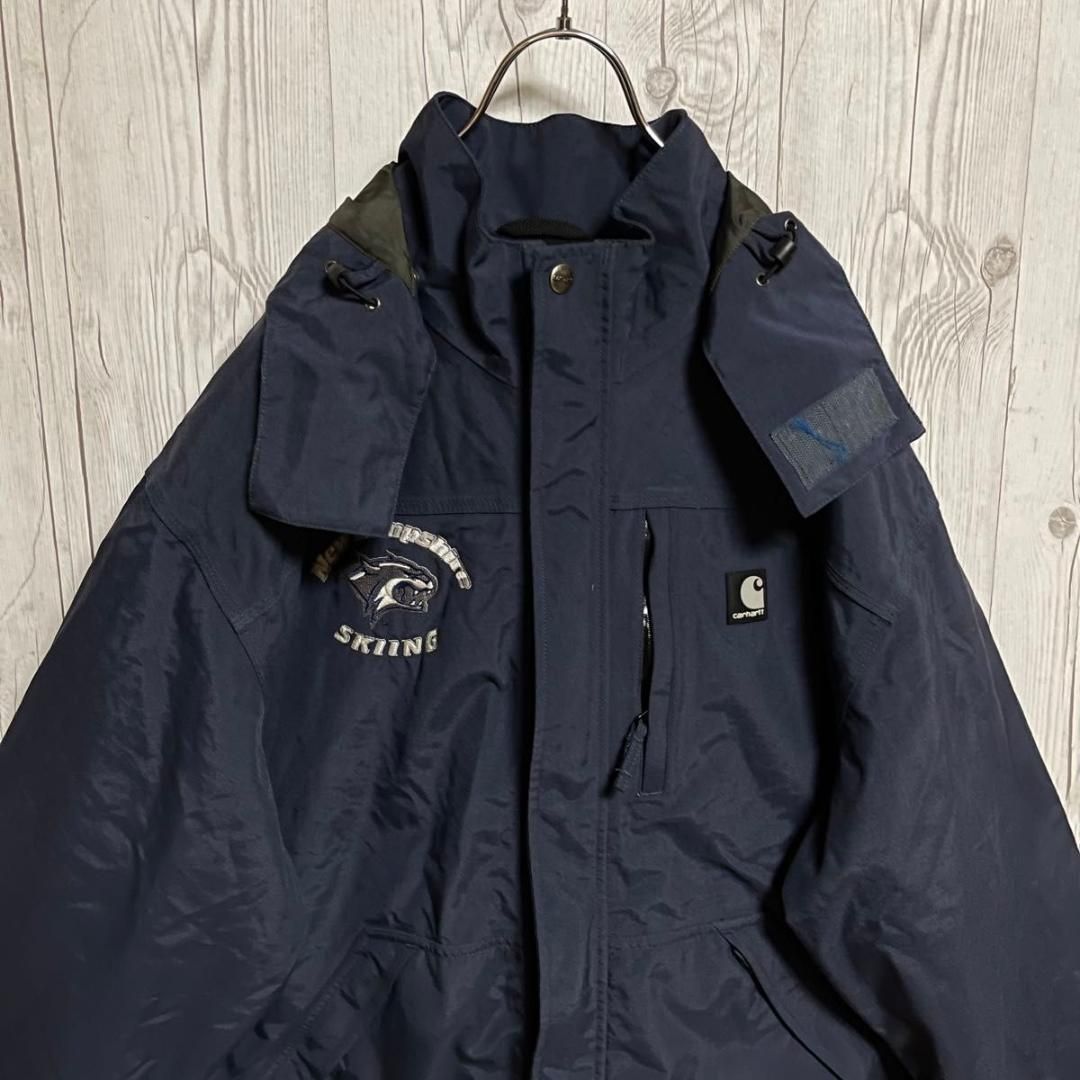 Cahartt ネイビー ナイロンジャケット フード付き Carhartt カーハート ナイロンジャケット メンズLサイズ 紺 ネイビー