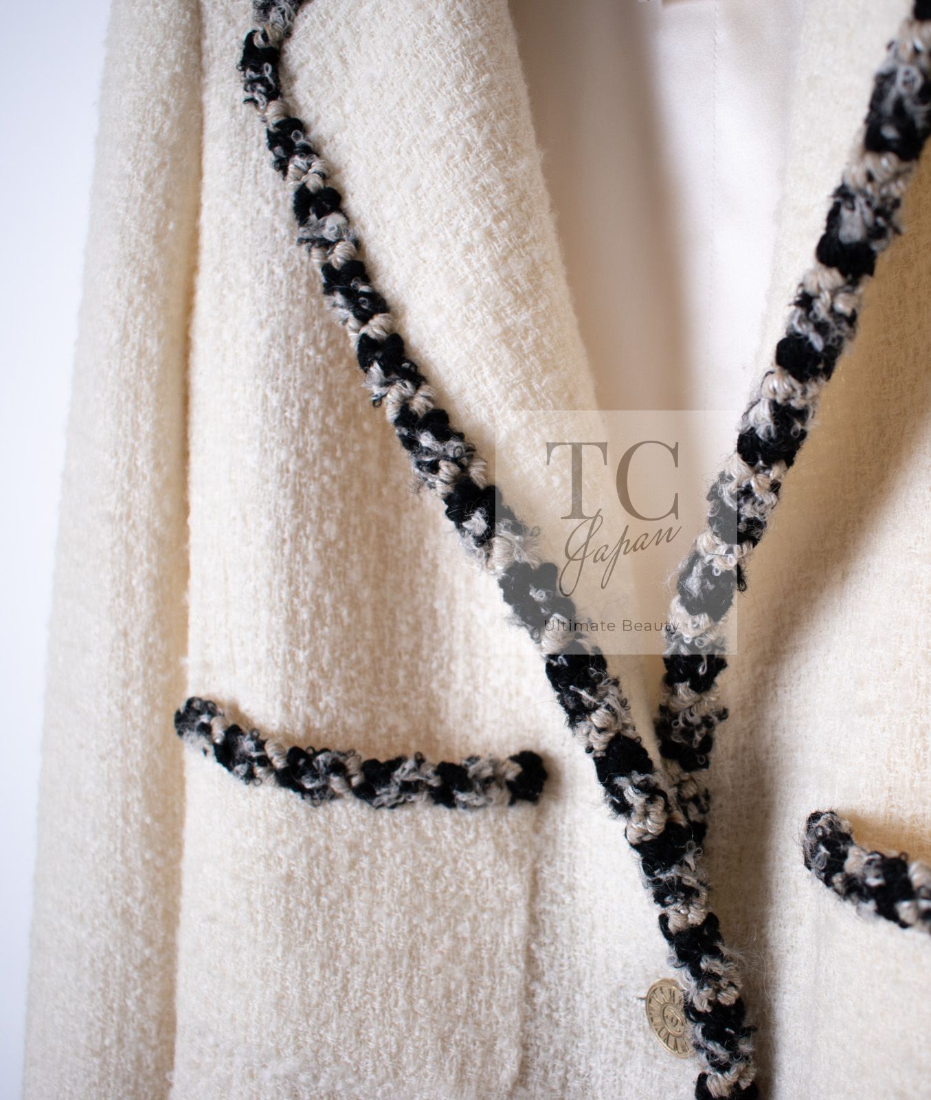 シャネル ジャケット CHANEL アイボリー ブラック トリミング ウール