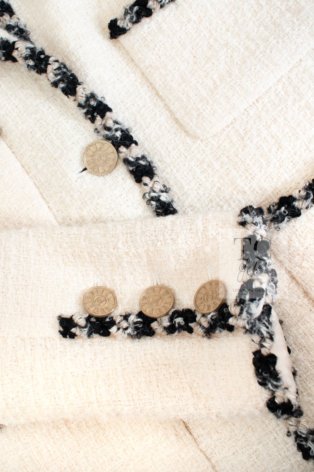 シャネル ジャケット CHANEL アイボリー ブラック トリミング ウール