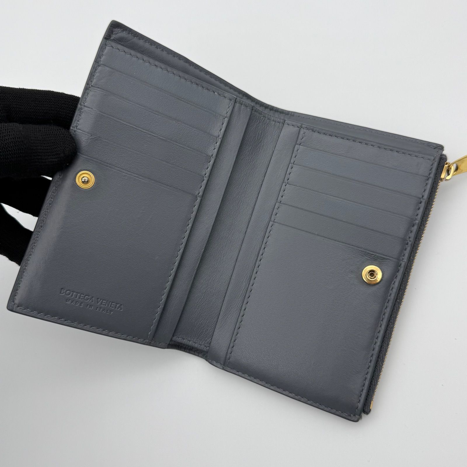 箱付き】ボッテガヴェネタ BOTTEGA VENETA 折財布 カセット グレー