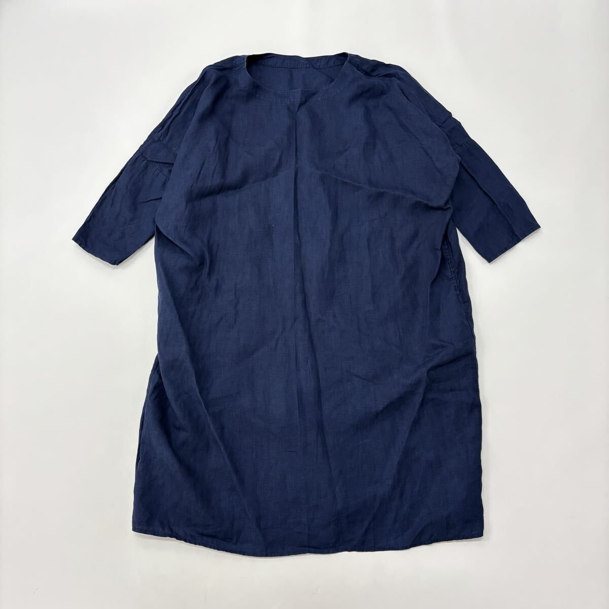 blueingreen ブルーイングリーン インディゴ リネン クルーネック ワンピース blue in green 高城染工場 サイズ 711-0040