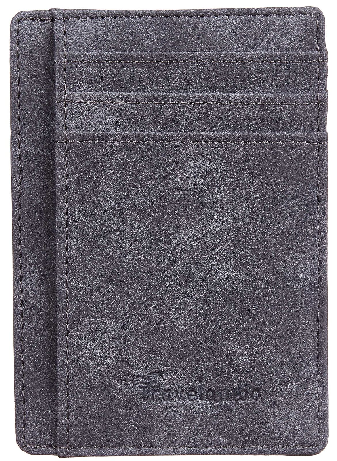 Travelambo フロントポケット ミニマリスト レザー スリム 財布 RFIDブロック Mサイズ， グレー・ディープ， Medium 