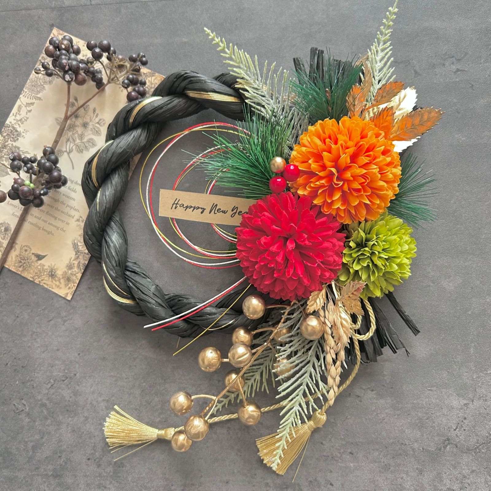 No.185 しめ縄リースお正月飾り 玄関リース しめ飾り お正月