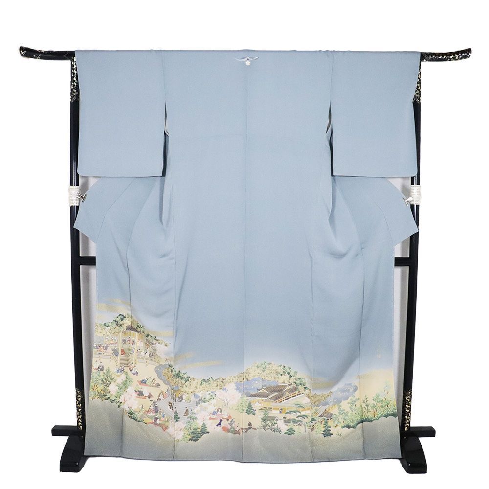 色留袖 袷 正絹 青グレー 寿光織 源氏物語 トールサイズ ki31351 未