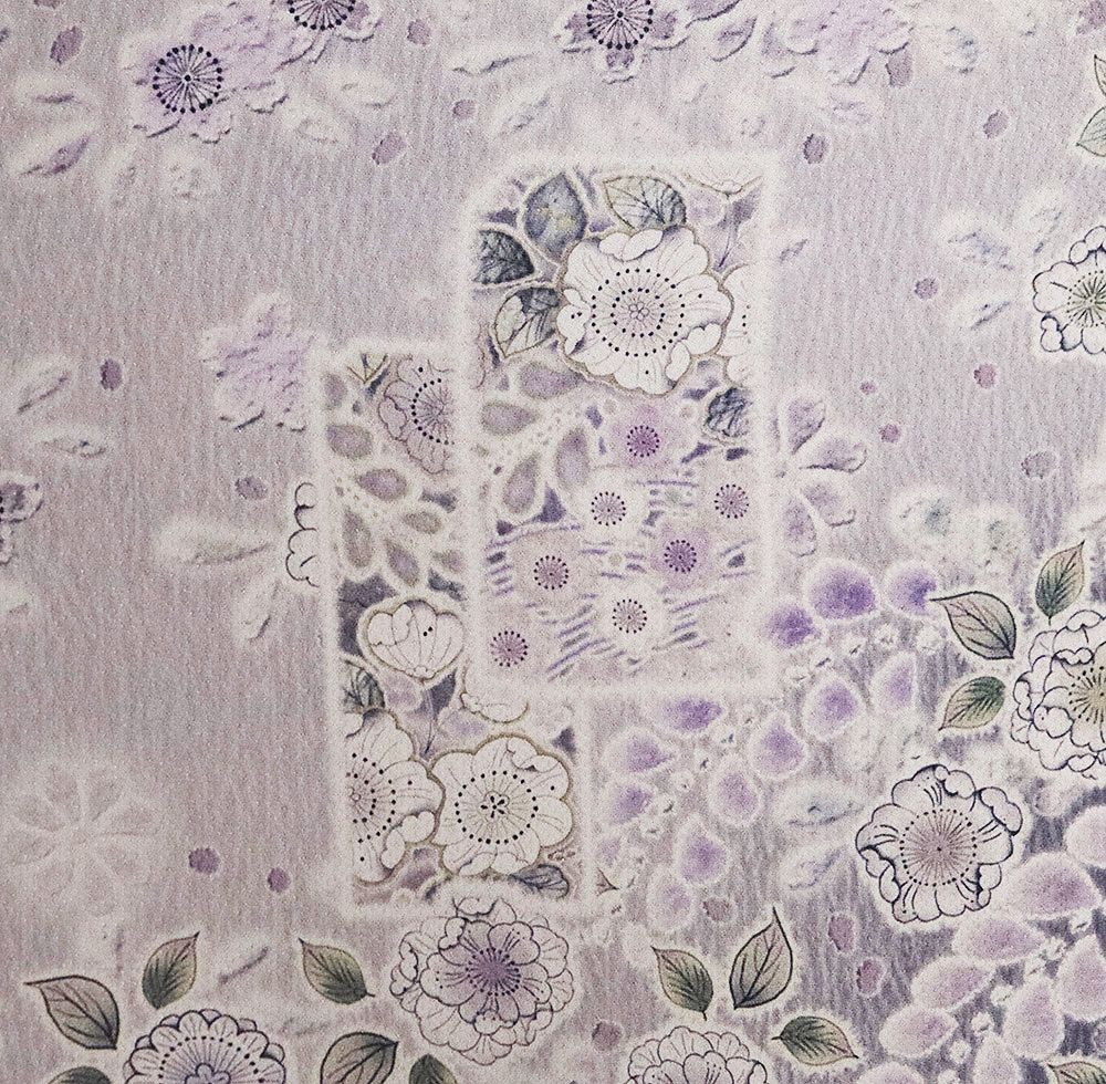  辻が花訪問着 袷 正絹 黒 紫 薄紫 暈し 短冊文 辻が花 桜 菊 トールサイズ ki 31401 レディース シルク ギフト フォーマル 訪問着 付け下げ 着物