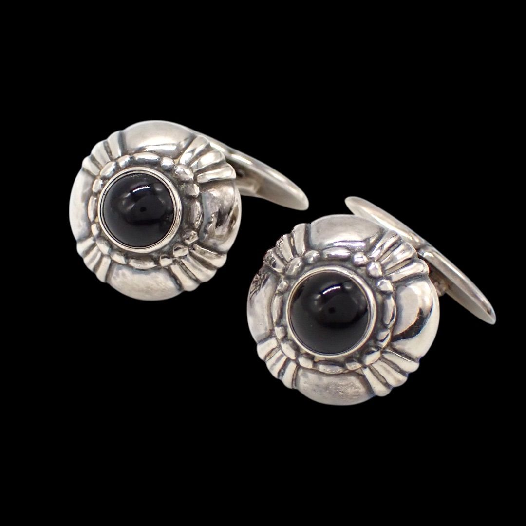 レア ジョージジェンセン オニキス カフス #24 フラワー 925 4277