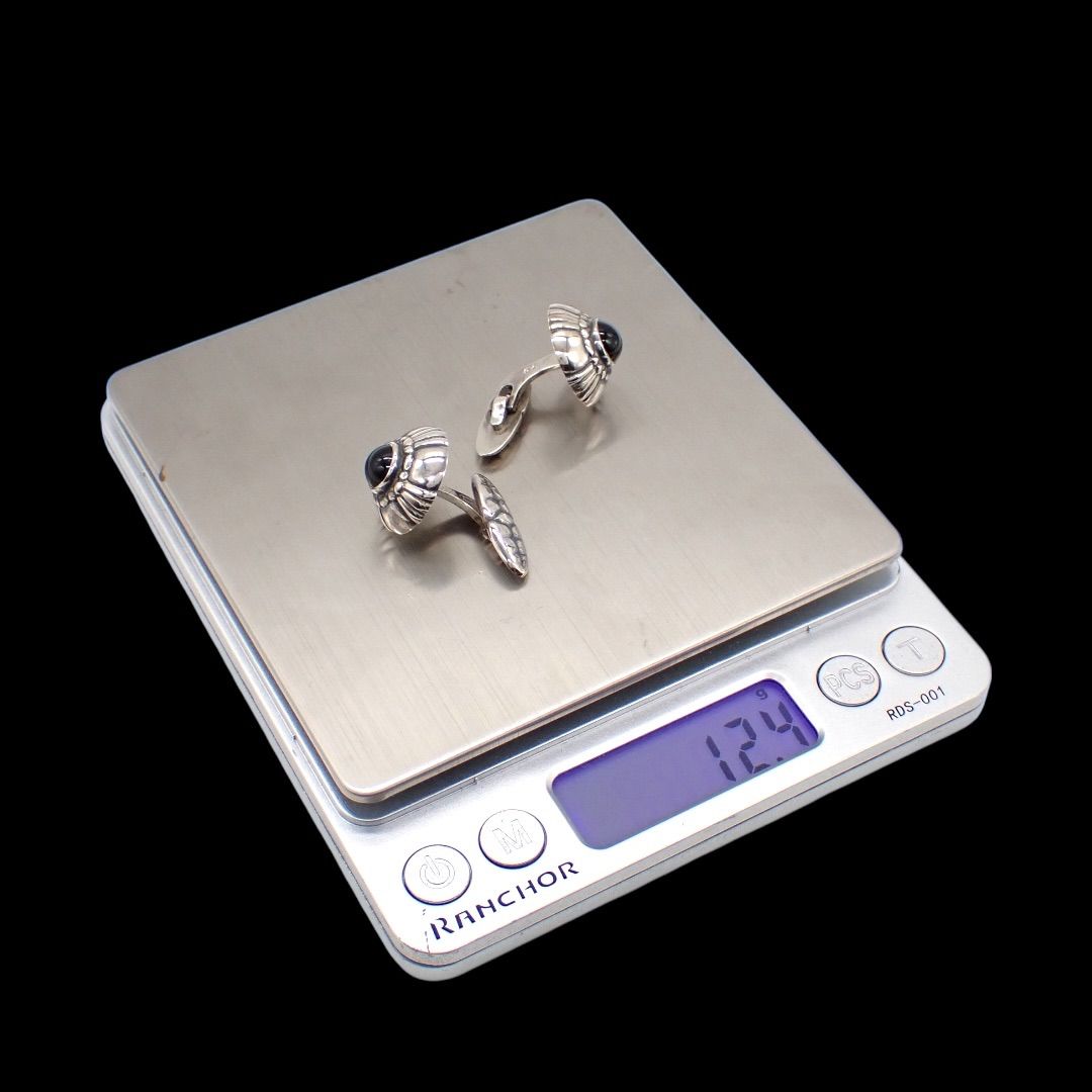 レア ジョージジェンセン オニキス カフス #24 フラワー 925 4277