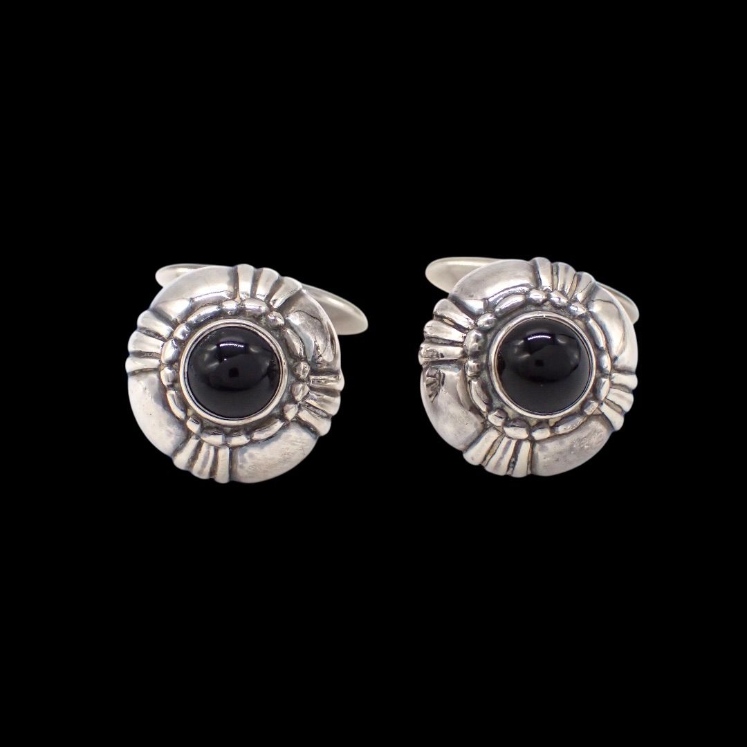レア ジョージジェンセン オニキス カフス #24 フラワー 925 4277