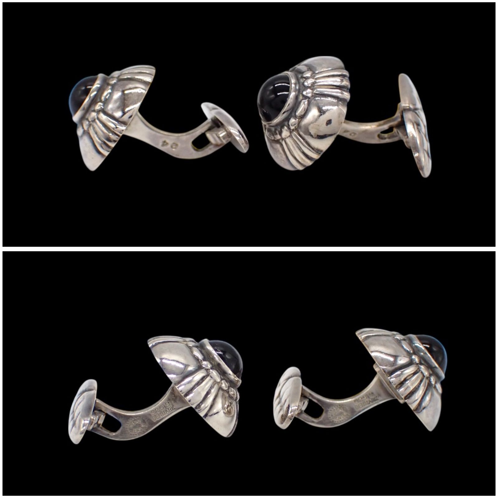 レア ジョージジェンセン オニキス カフス #24 フラワー 925 4277