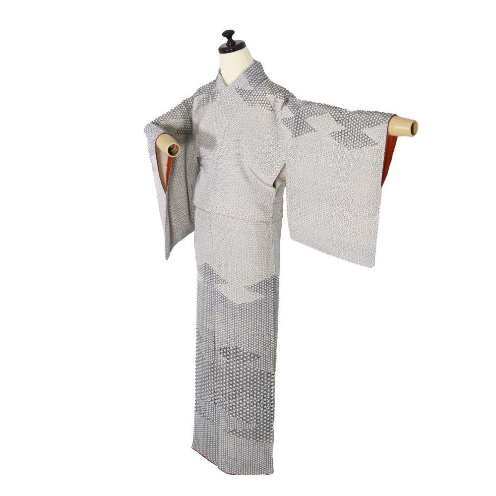 訪問着 袷 正絹 白 黒 麻の葉 松皮菱 Sサイズ ki 31354 レディース シルク ギフト セミフォーマル 30代 40代 50代