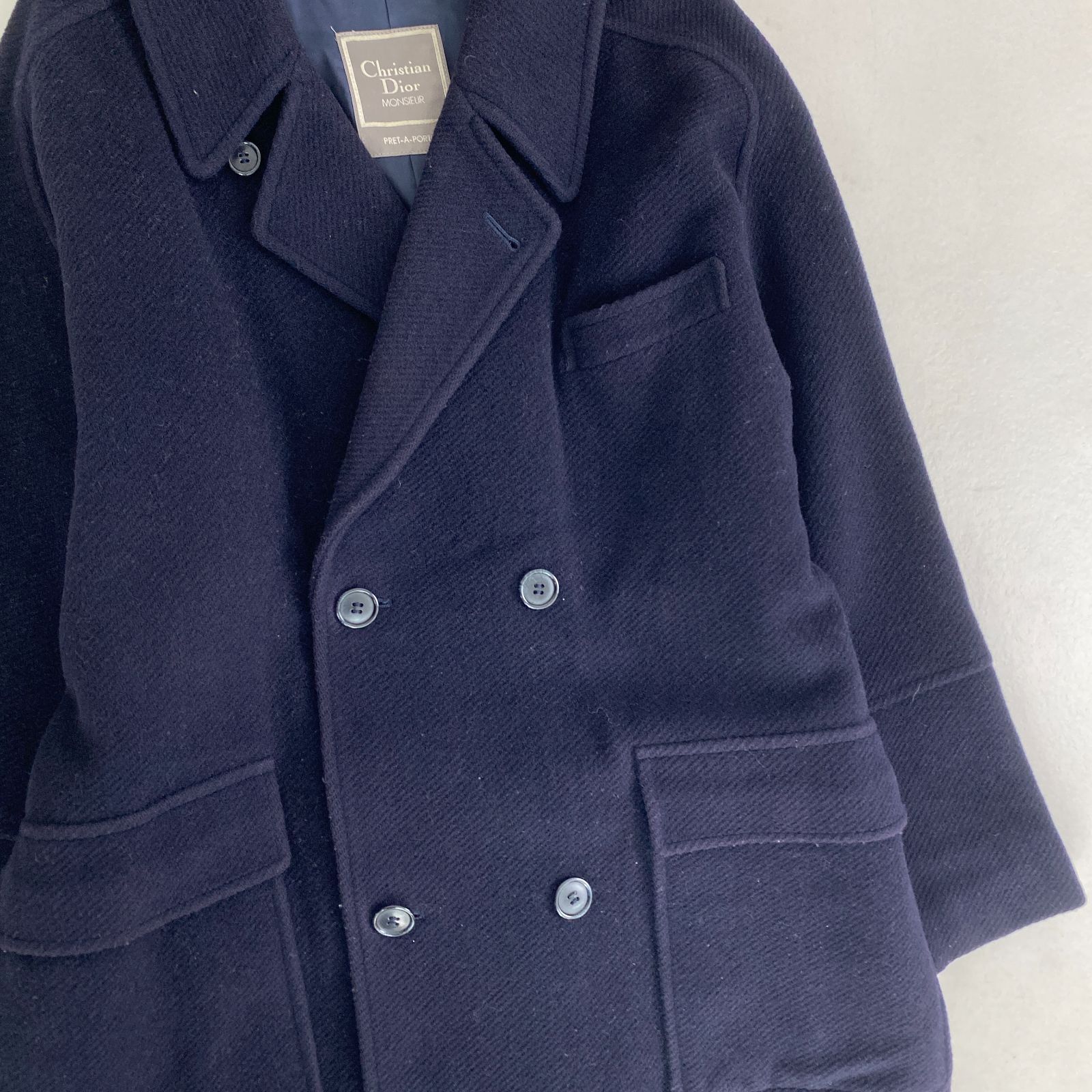 Christian Dior チェスターコート ロング丈 シャドーストライプ ダーク