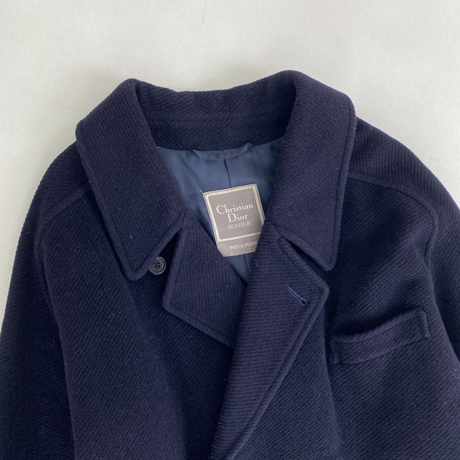 Christian Dior チェスターコート ロング丈 シャドーストライプ ダーク