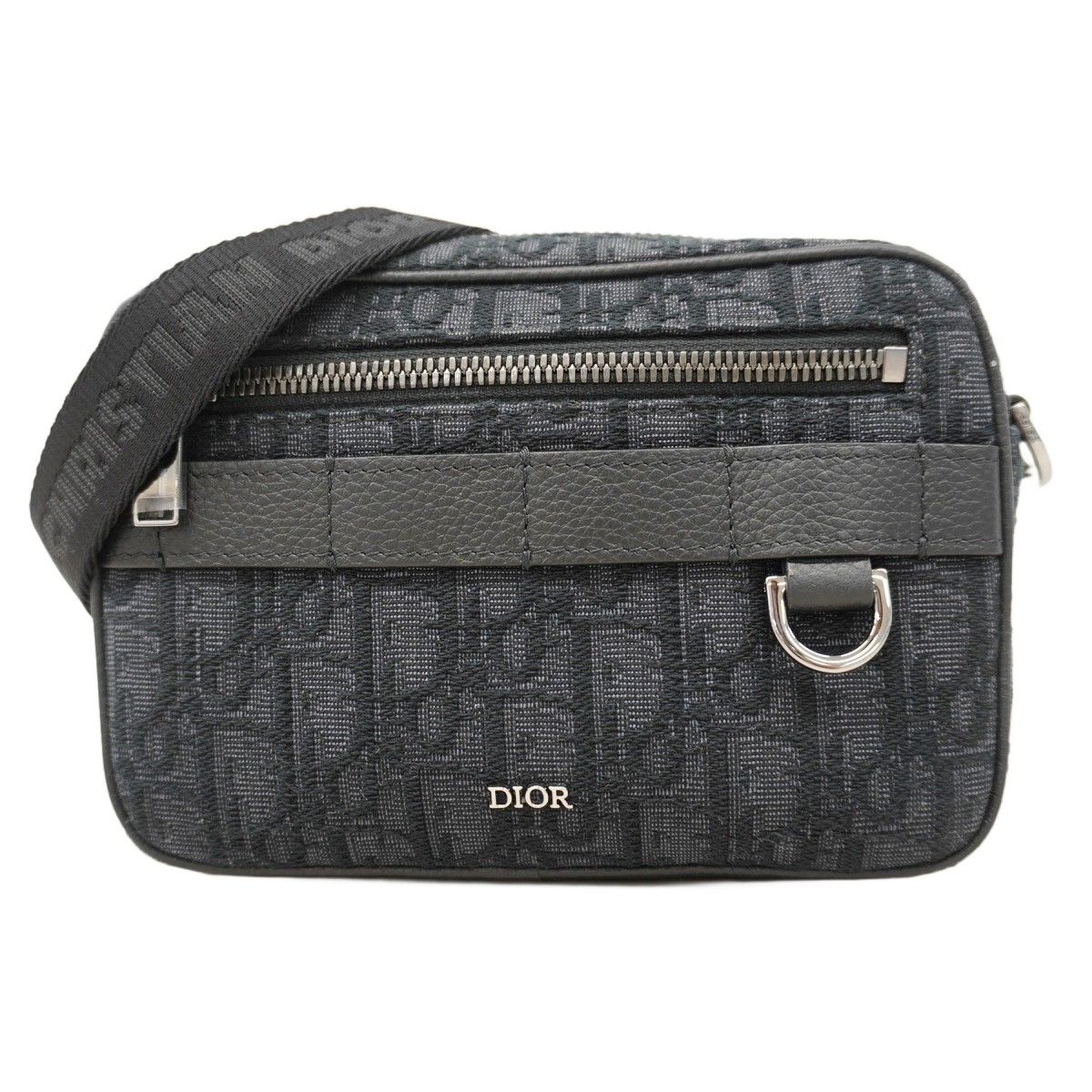 5 oe 5747 h クリスチャンディオール ショルダーバッグ オブリークジャガード サファリ キャンバス ブラック シルバー金具 メンズ