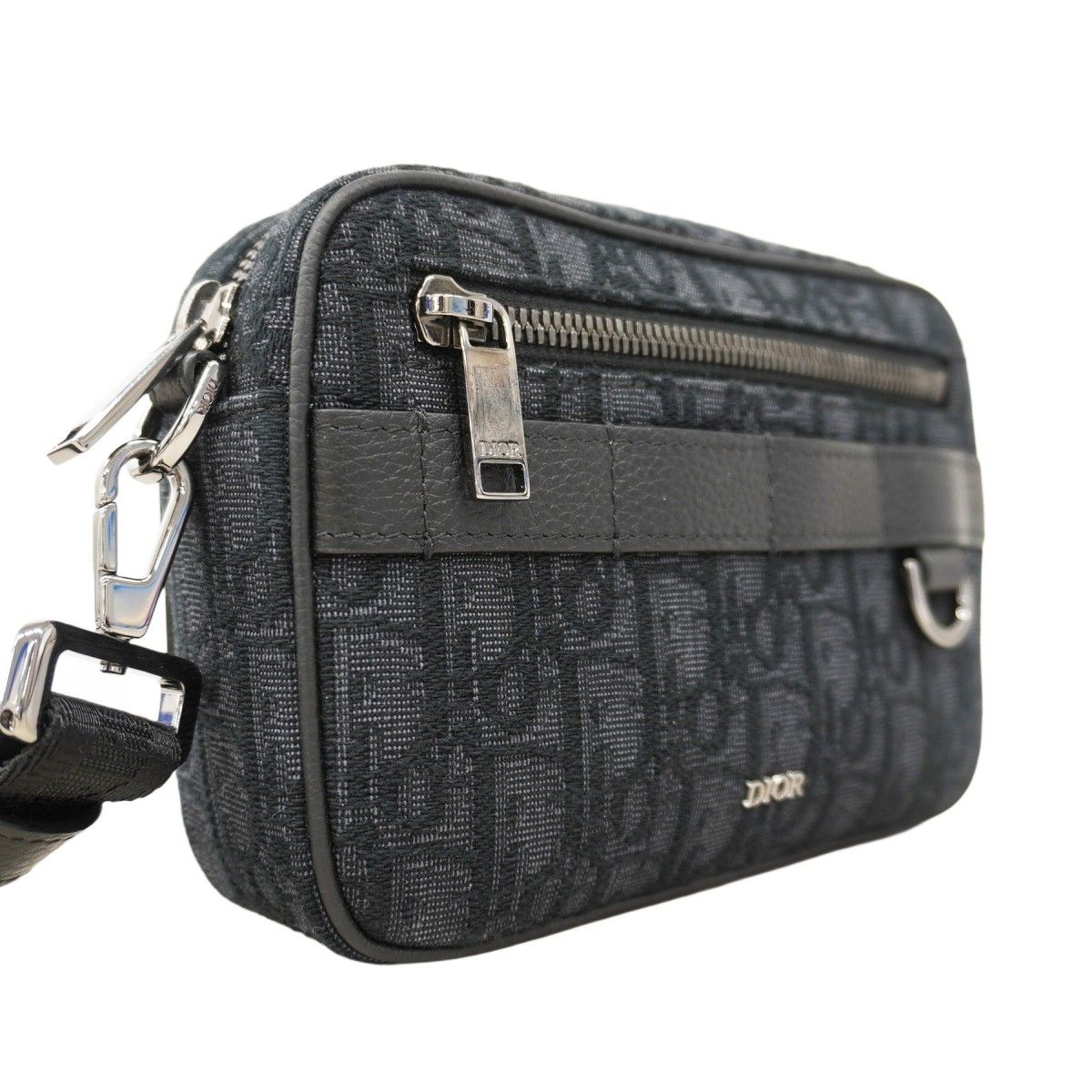 5 oe 5747-h クリスチャンディオール ショルダーバッグ オブリークジャガード サファリ キャンバス ブラック シルバー金具 メンズ