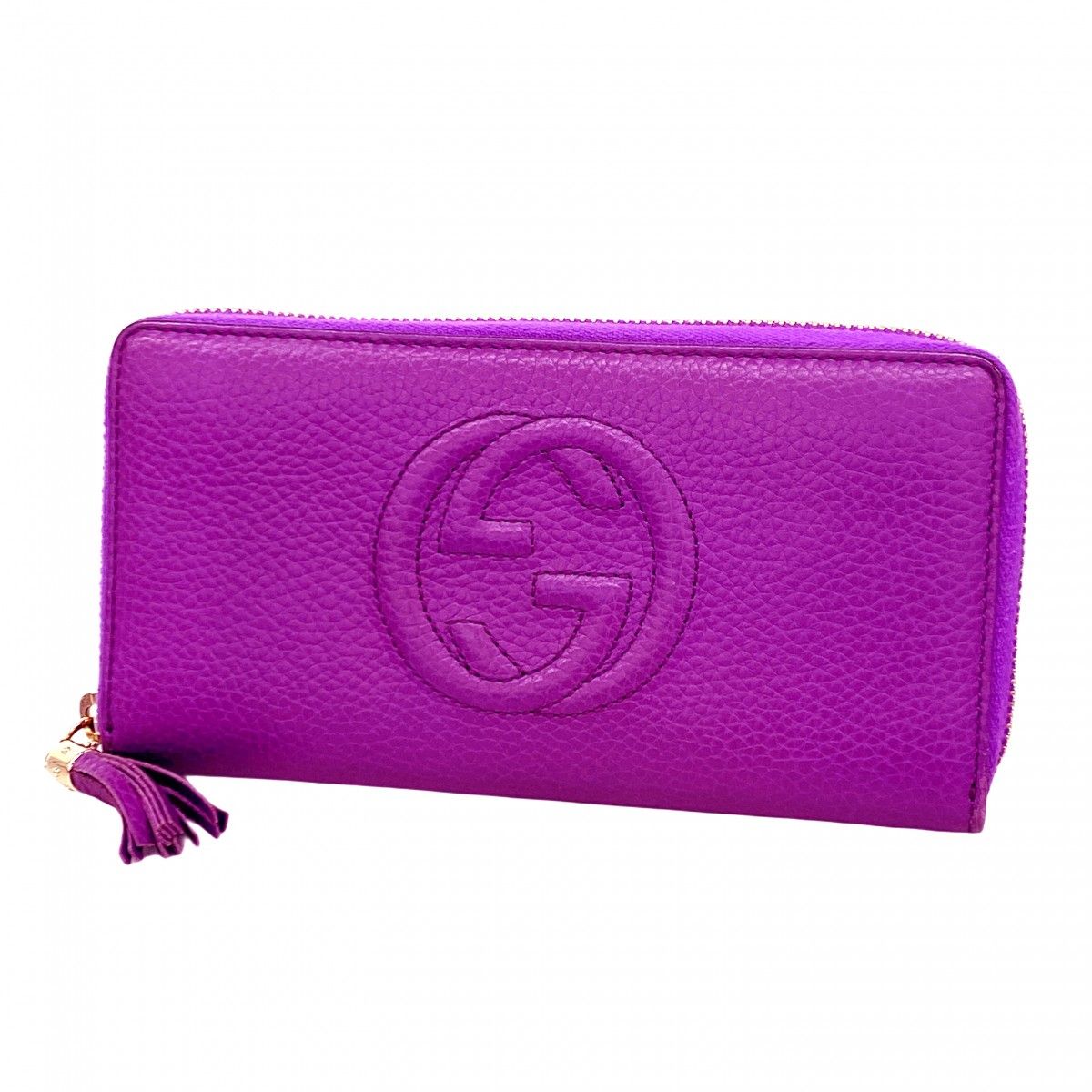 激レア 美品】グッチ GGキャンバス 長財布 ロゴプレート Wホック パープル