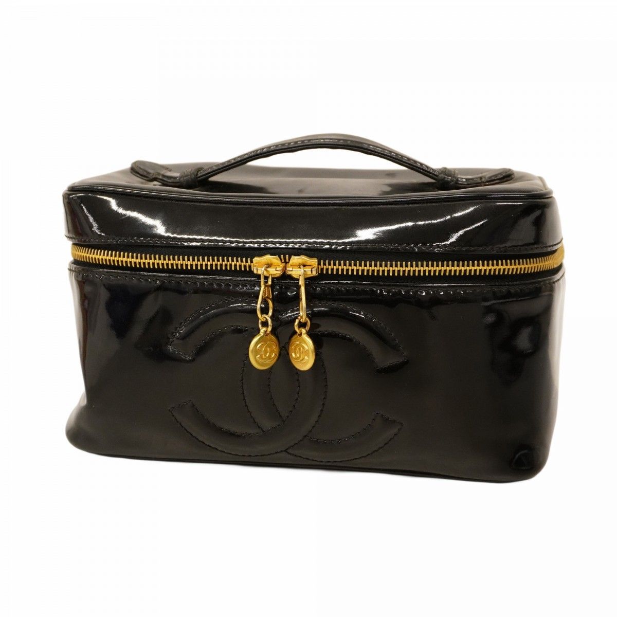 5 oe 5779 h シャネル バニティバッグ パテントレザー ブラック ゴールド金具 レディース