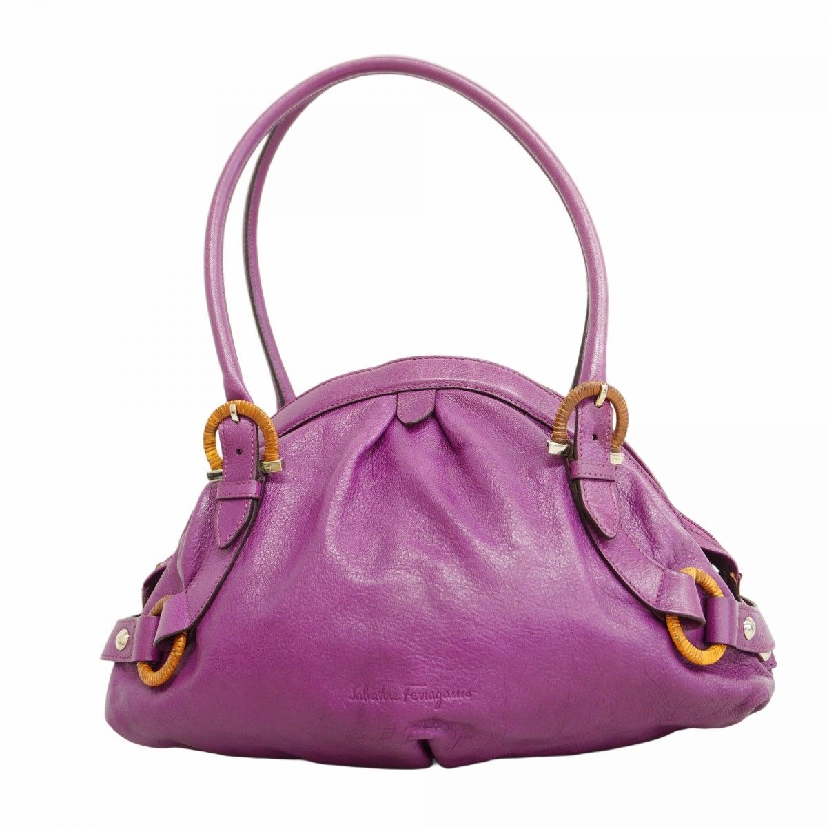 サルヴァトーレ フェラガモ ハンドバッグ　ガンチーニ　エナメル　赤紫 5oe5784】サルヴァトーレフェラガモ ハンドバッグ ガンチーニ レザー