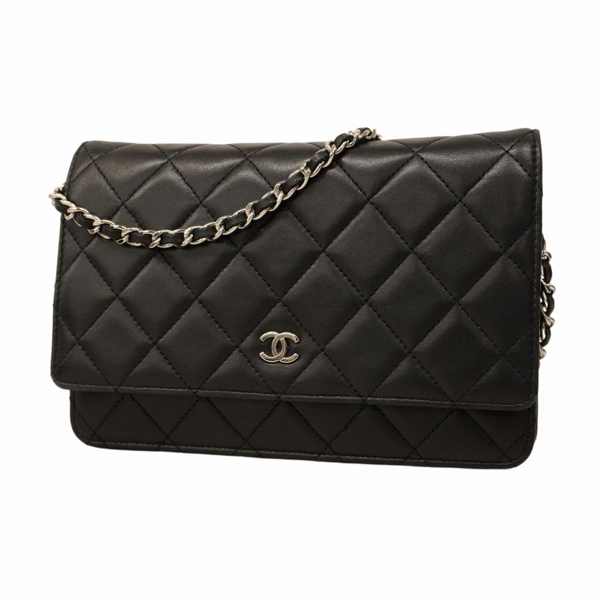 5 oe 5883 h シャネル ショルダーウォレット マトラッセ ラムスキン ブラック シルバー金具 レディース