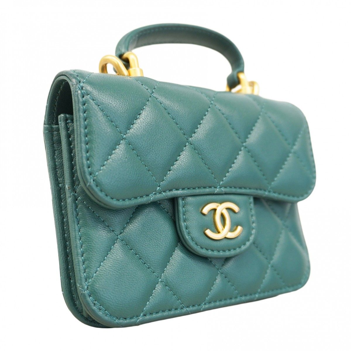 【5oe5984-h】シャネル ショルダーバッグ マトラッセ チェーンショルダー ラムスキン グリーン ゴールド金具【中古】レディース 5oe5984-h】シャネル ショルダーバッグ マトラッセ ラムスキン