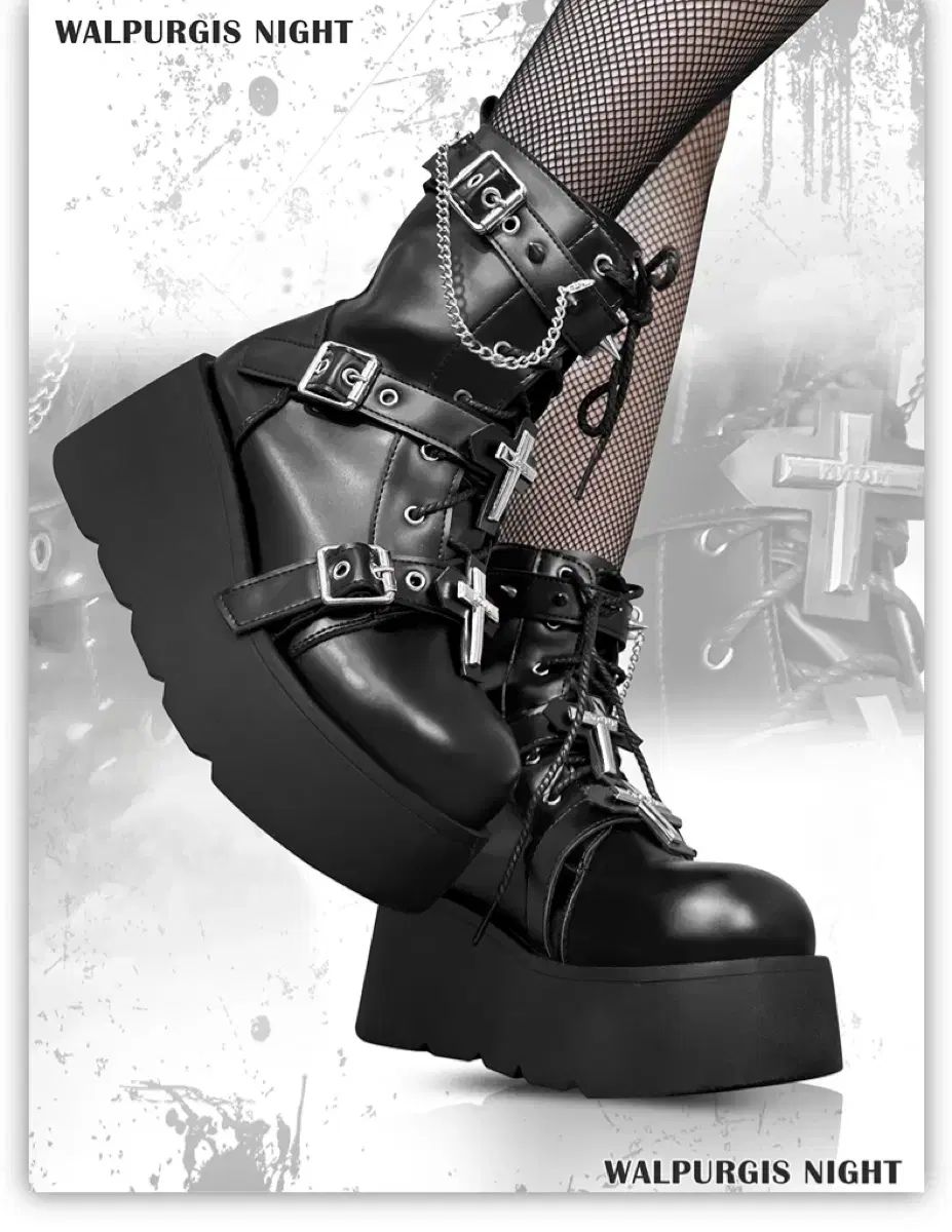 十字架厚底パンクウォーカーブーツ靴