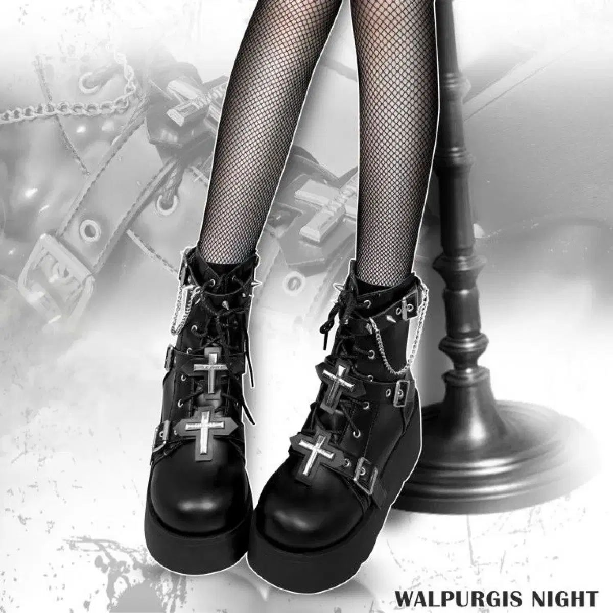  十字架厚底パンクウォーカーブーツ靴 その他 ブーツ