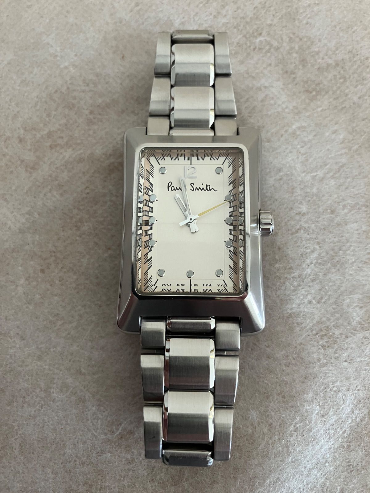稼働☆Paul Smith トノー型 シルバー アイボリー QZ腕時計 電池新品