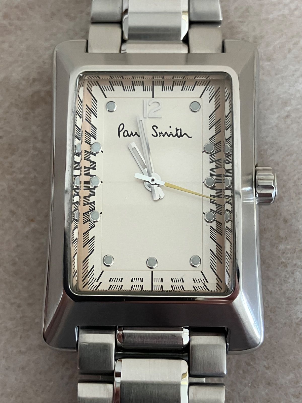 稼働☆Paul Smith トノー型 シルバー アイボリー QZ腕時計 電池新品