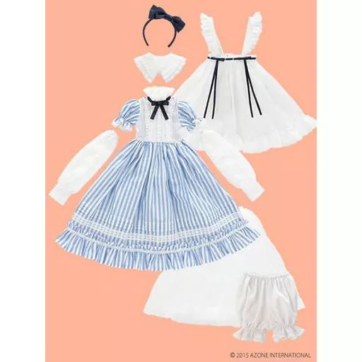 ドール 48 50 cm用 アリスドレスset ブルーストライプ ホワイト ELLEN’S CLOSET