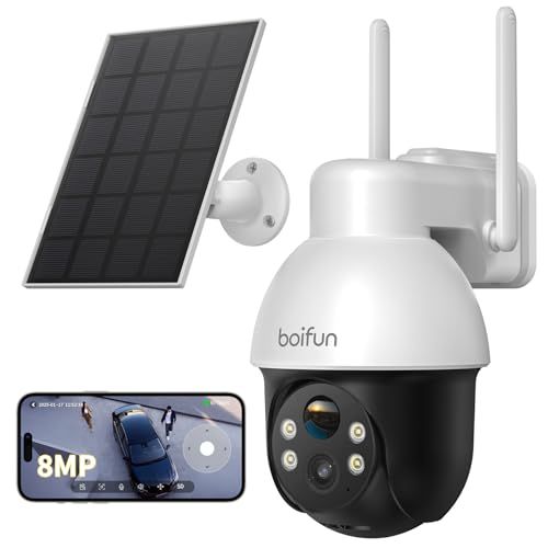 業界最 4 K対応 10000 mAhバッテリー BOIFUN 800万超高画素超鮮明 防犯カメラ 屋外 ソーラー 2.4 GWiFiとWiFi 6 360度PTZ 15 m暗視 広範囲をカバー 電池式防犯カメラ ソーラーパネルと大容量 d 7335 c 7 a