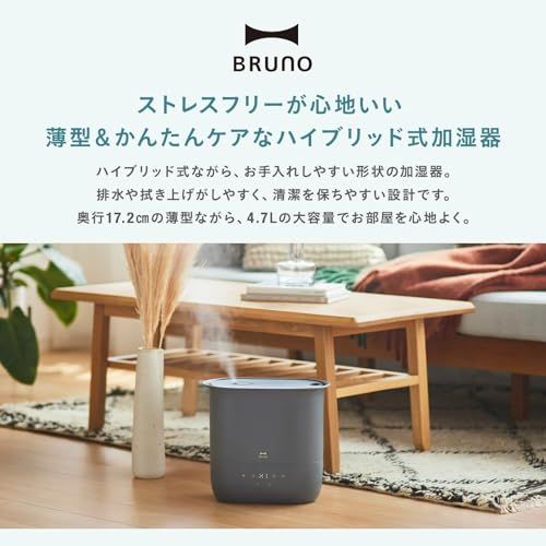 BRUNO ブルーノ 加湿器 ハイブリッド式 超音波式 加熱式 大容量 4 7 L 最大400 ml h 長時間運転 水切れ自動停止 アロマ対応 タイマー 薄型 省スペース お手入れ簡単 乾燥 対策 COMFORT MIST チャコール ceb cf 64