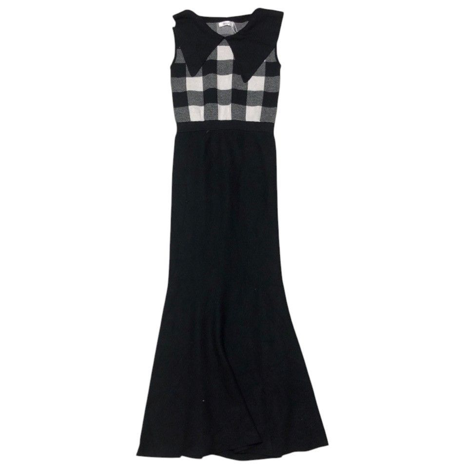 Darich ダーリッチ ビッグ ギンガムチェックニットロングワンピース ノースリーブ ニット ロング ワンピース ブラック サイズF レーヨン ポリエステル