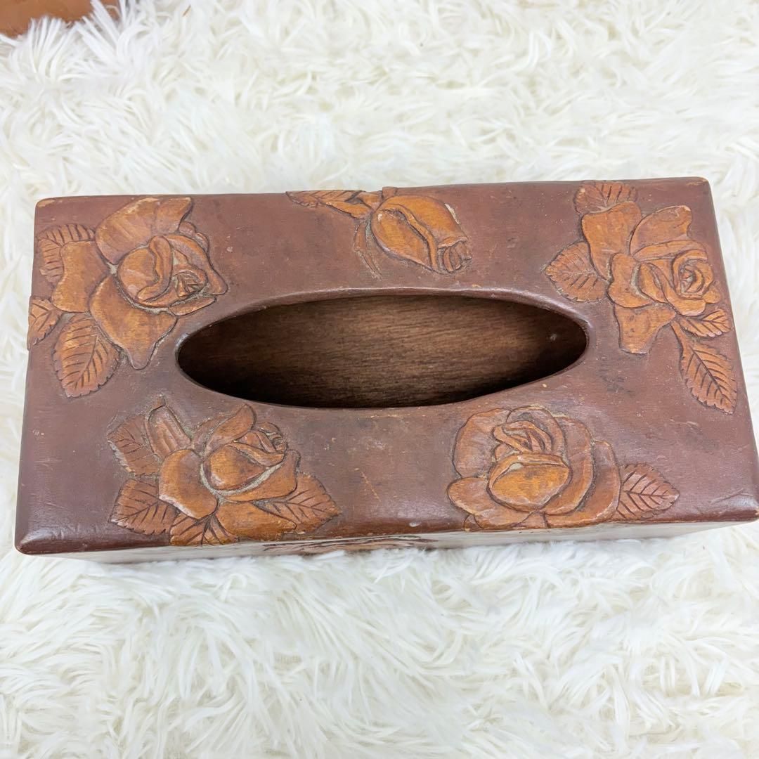 木製フローラルデザインティッシュボックス2個セット 花柄 ティッシュ