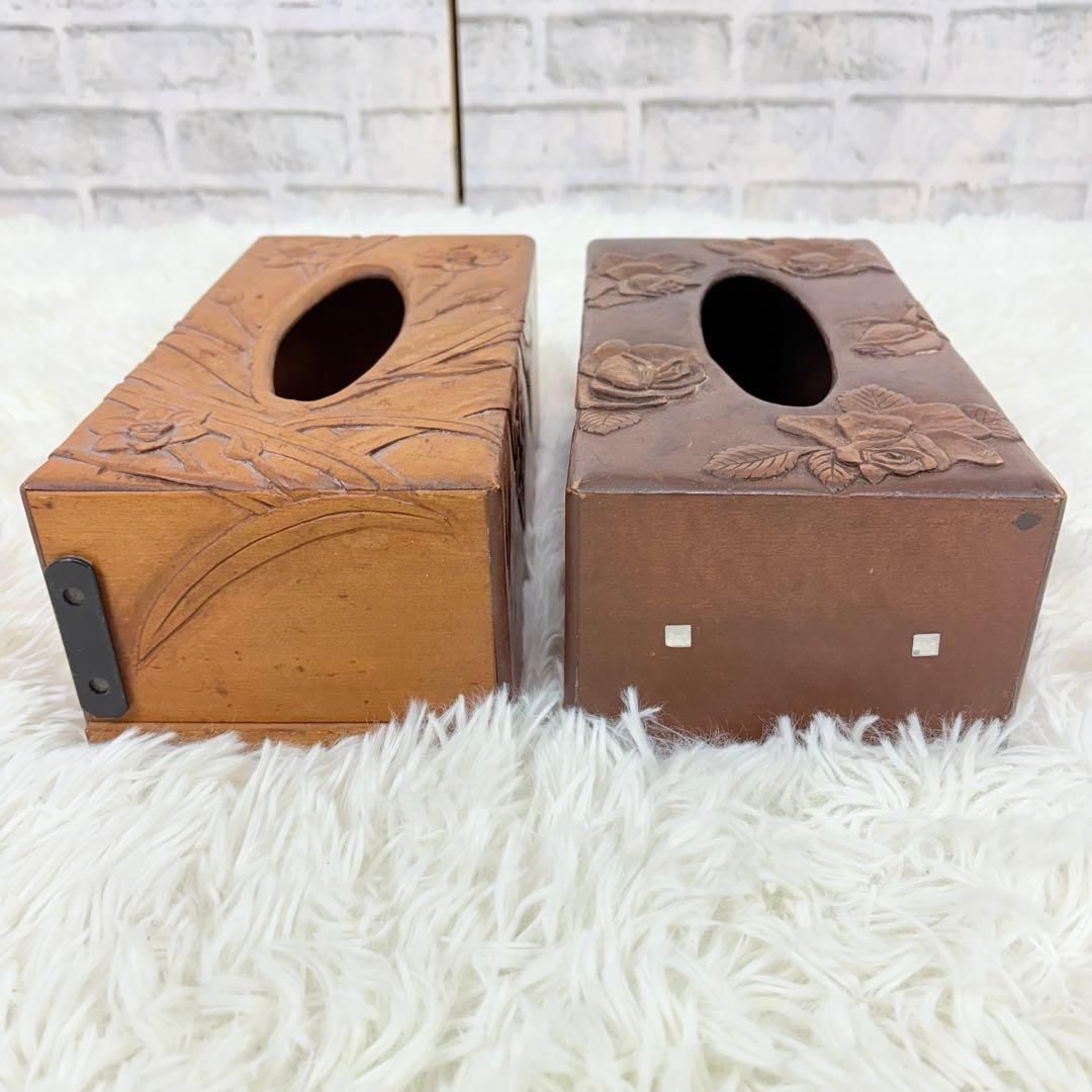 花柄木製ティッシュボックス 木製フローラルデザインティッシュボックス2個セット 花柄 ティッシュ