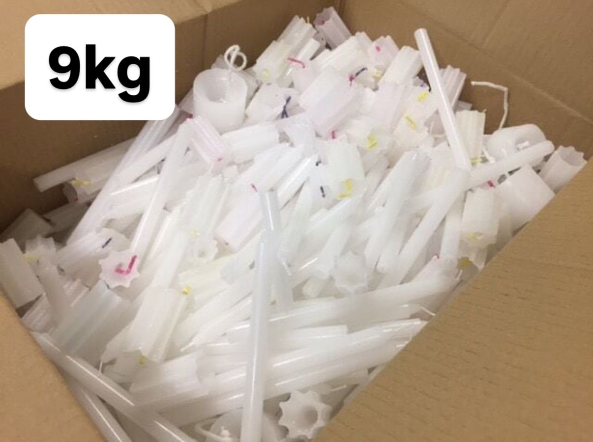 パラフィンワックス　キャンドル用　B級ろうそく　訳あり　リサイクル　最高級ローソクの切れ端　詰め合わせ　9kg ステアリン酸配合済み　糸芯付き 4,964円