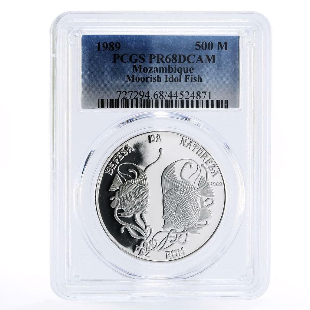 モザンビーク 500メティカル ムーアアイドルフィッシュ ファウナ PR68 PCGS 銀貨 1989年