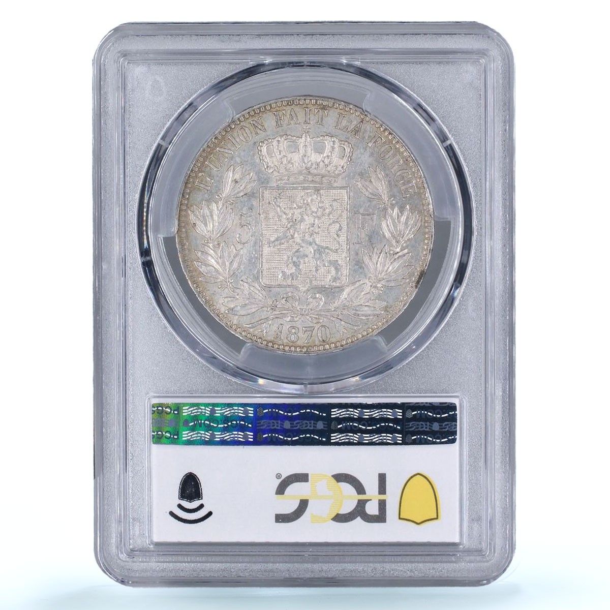 ベルギー 5フラン レオポルド2世貨幣 KM 24 AU 58 PCGS 銀貨 1870年